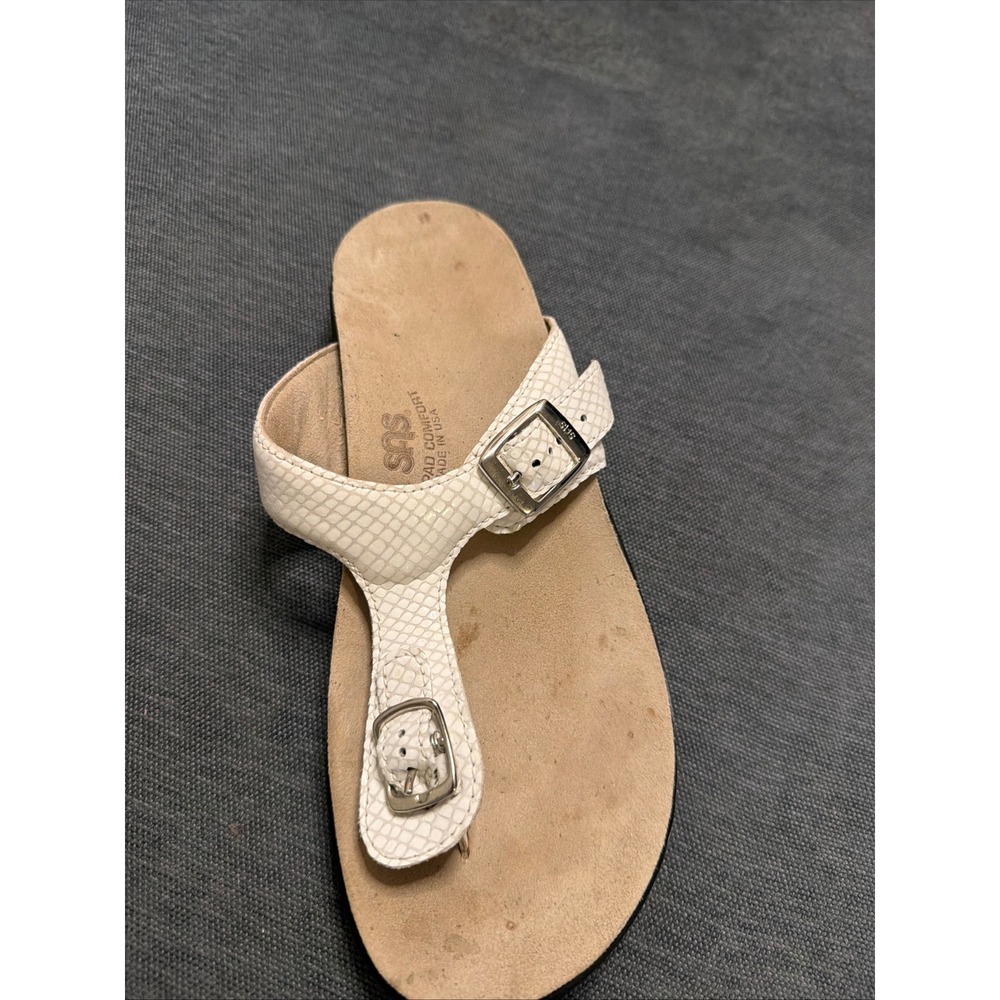 SAS Tripad Comfort Women White Snakeskin Embossed Leather Thong Sandals Buckle - Picture 4 of 4